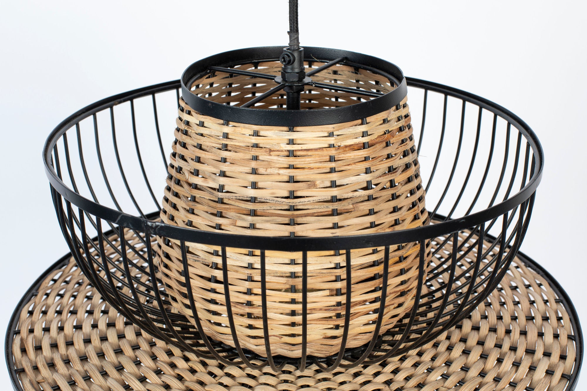 Carmen Black & Natural Rattan Pendant Lamp Large